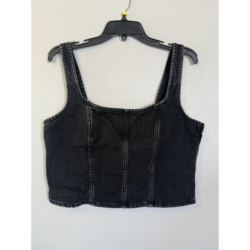 Abercrombie & Fitch Black Sleeveless Bandeau Corset Crop Denim Tank Top Sz Large